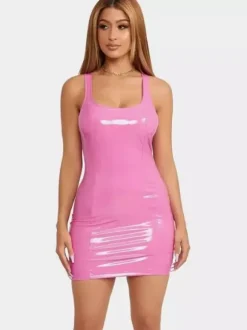 Sleek Faux Leather Mini Dress With Racerback Sexy Club Dress For Women 2026
