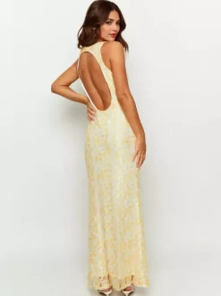 Sleeveless Lace Maxi Dress With Deep V-Neck And Open Back For Summer 2026