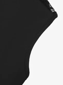 Sleeveless Tees Black Backless Lace Bateau Neck Women Tee Shirt