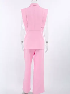 Sleeveless Blazer Set For Women Business Casual - Pink Chic Double Breasted Tailored Cut - 2026 Summer Work Outfit