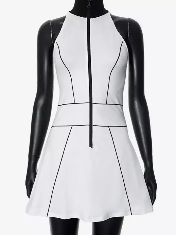 Sleeveless Zip-up Mini Dress With High Neck For Women 2026
