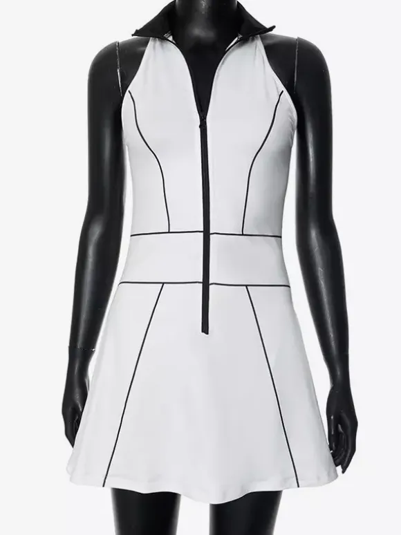 Sleeveless Zip-up Mini Dress With High Neck For Women 2026