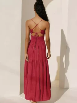 Smocked Backless Maxi Slip Dress For Women - Boho Cutout Front High Slit Sundress - Summer Beach Vacation 2026