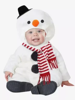 Snowman Jumpsuit For Christmas White Polyester Fiber Jumpsuit Scarf Polyester Christmas Holidays Costumes Full Set