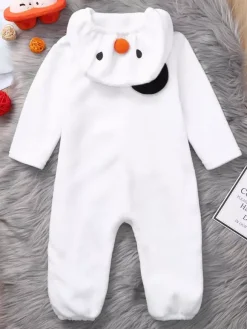 Snowman Jumpsuit For Christmas White Polyester Fiber Jumpsuit Scarf Polyester Christmas Holidays Costumes Full Set