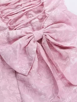 Soft Pink Floral Strapless Dress With Bowknot Birthday Party A-line Mini Dress For Women 2026