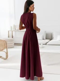 Soft Pink V-Neck Dresses Lace Up Sleeveless Layered Prom Maxi Dress 2026