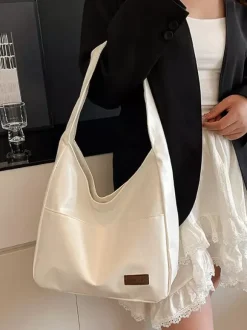 Soft Faux Leather U Shape Large Hobo Shoulder Bag Minimalist Daily Underarm Tote Purse