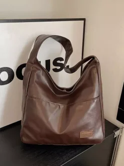 Soft Faux Leather U Shape Large Hobo Shoulder Bag Minimalist Daily Underarm Tote Purse