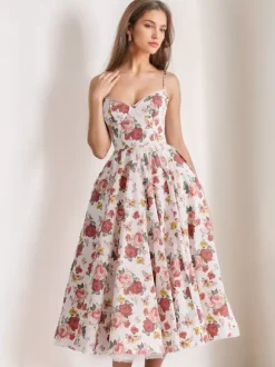 Soft Pink Corset Midi Dress Sweetheart Neck Straps A-line Birthday Party Dress For Women 2026