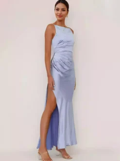 Soft Pink Maxi Slit Dress Open Back Party Slip Dress For Women 2026