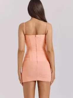 Soft Pink Mini Slip Dress With Spaghetti Straps Ruched Bodycon Dress For Women 2026