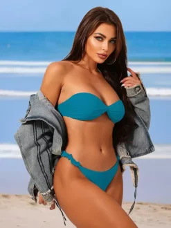 Solid Color Bandeau Bikini With Ruffle Detail For Summer Beach 2026