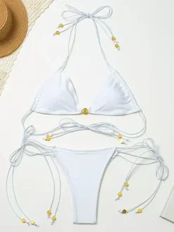 Solid Color Elastic String Bikini 2 Piece Set For Summer 2026