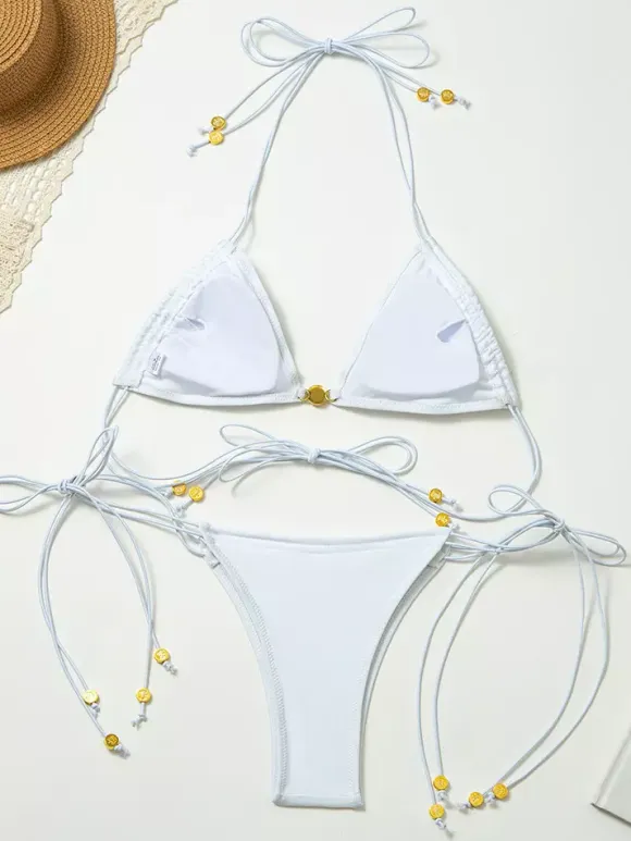 Solid Color Elastic String Bikini 2 Piece Set For Summer 2026