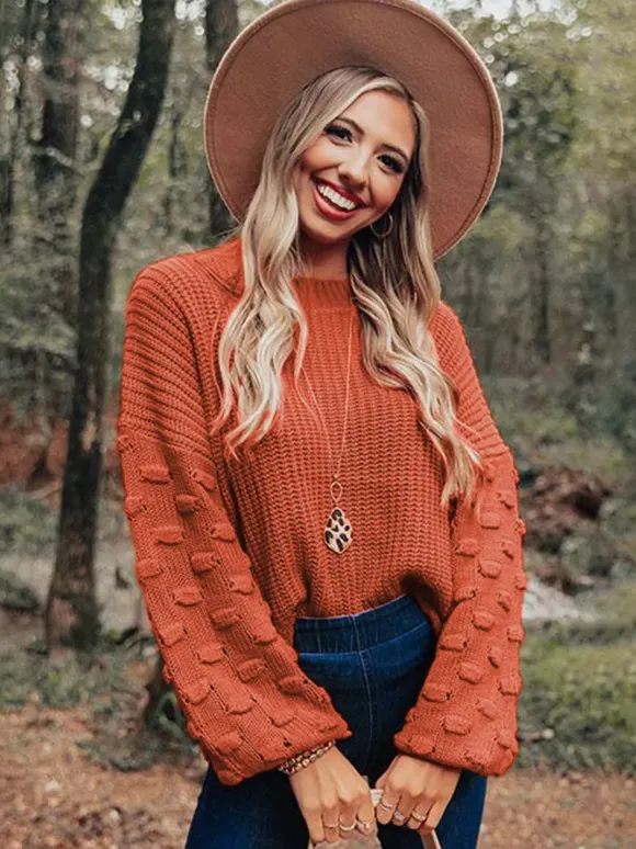 Solid Color Knit Pullover Sweater With Bubble Sleeve For Women 2026