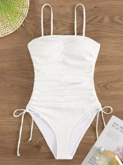 Solid Color Pleated One Piece Swimwear For Women 2026