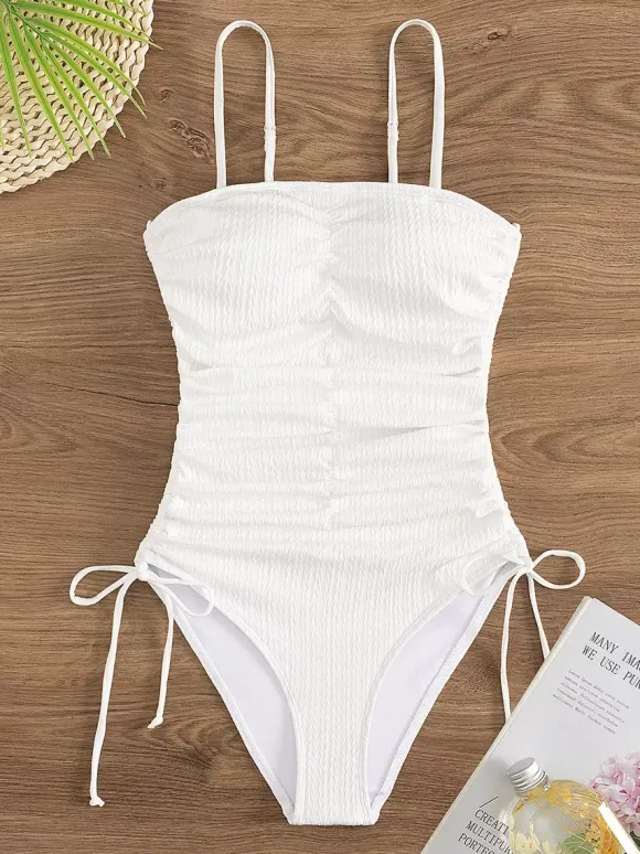 Solid Color Pleated One Piece Swimwear For Women 2026