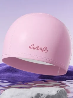 Solid Color Butterfly Letter Waterproof PU Swimming Pool Bathing Cap For Long Hair