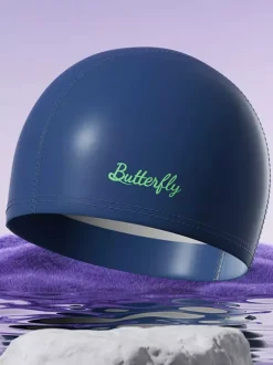 Solid Color Butterfly Letter Waterproof PU Swimming Pool Bathing Cap For Long Hair