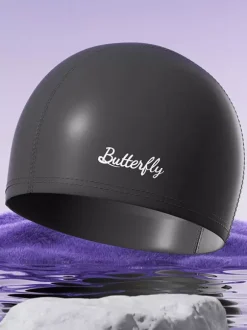 Solid Color Butterfly Letter Waterproof PU Swimming Pool Bathing Cap For Long Hair