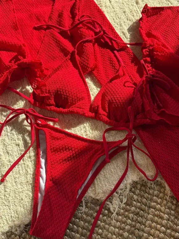 Solid Color Halter Bikini And Cover-ups 4 Piece Swimsuit Set For Summer 2026