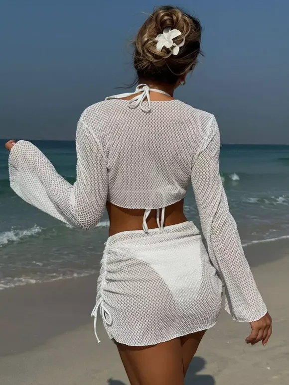 Solid Color Halter Bikini And Cover-ups 4 Piece Swimsuit Set For Summer 2026