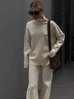 Solid Color Knit Loungewear Co-ord Set For Women 2026
