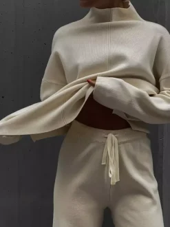 Solid Color Knit Loungewear Co-ord Set For Women 2026