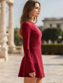 Sophisticated Structured Seam Long Sleeve Mini A Line Dress For Women 2026