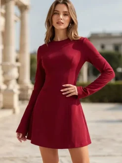 Sophisticated Structured Seam Long Sleeve Mini A Line Dress For Women 2026