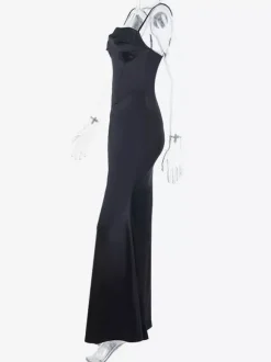 Spaghetti Strap Corset Maxi Dress For Women - Black Elegant Bodycon Gown - Spring Evening Wedding Guest 2026