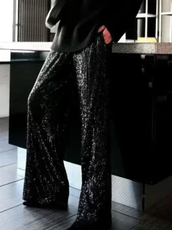 Sparkle Pants High Waist Wide Leg Sequins Chic Trousers For Women