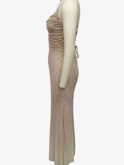 Sparkly Sequin Maxi Dress In Champagne Lace-up Ruched Spaghetti Straps Party Dress For Women 2026