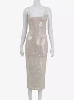 Sparkly Sequin Maxi Slip Dress For Women - Glam Spaghetti Strap Bodycon - Spring Night Out Club Party 2026