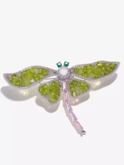 Sparkly Green Stone Dragonfly Brooch Elegant Suit Decor Pin