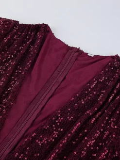 Sparkly Sequin Mini Dress For Women - Sexy Deep V Neck Long Sleeve Ruched Bodycon - Spring Cocktail Party Clubwear 2026