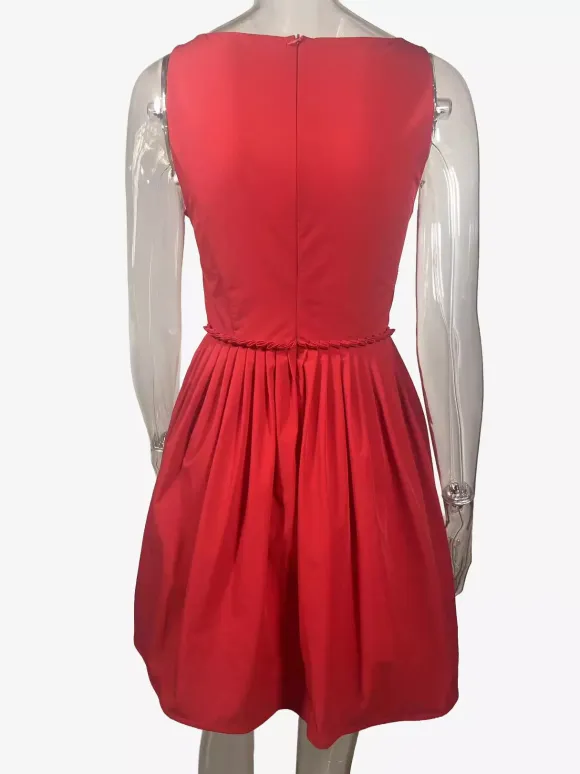 Square Neck Corset Waist V Shape Ruched Pleated Mini Dress For Women 2026