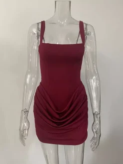 Square Neck Lace Up Back Corset Ruched Mini Bodycon Dress For Women 2026