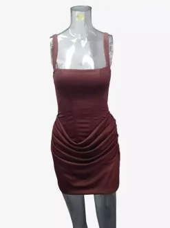 Square Neck Lace Up Back Corset Ruched Mini Bodycon Dress For Women 2026