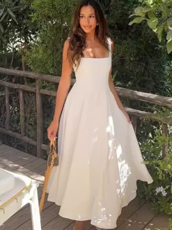 Square Neck Sleeveless A-line Maxi Dress For Summer 2026