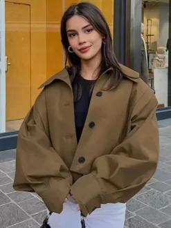 Stand Collar Cropped Jacket For Women 2026