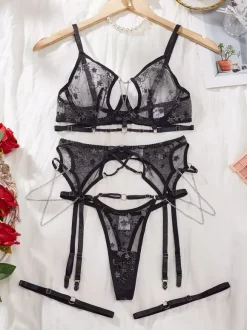 Starry Lace Cutout Harness Garter Lingerie Set