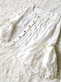 Steampunk Lolita Blouses Ruffles Bows Half Sleeves Blouse Lolita Top White Lolita Shirt