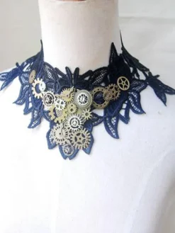Steampunk Lolita Necklace Lace Metal Detail Two Tone Lolita Choker