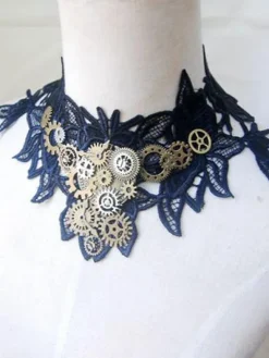 Steampunk Lolita Necklace Lace Metal Detail Two Tone Lolita Choker