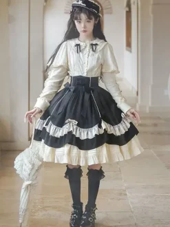 Steampunk Lolita SK Black Bows Lace Lolita Skirts