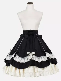 Steampunk Lolita SK Black Bows Lace Lolita Skirts