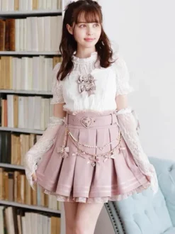 Steampunk Lolita SK White Grommets Pleated Lolita Skirts