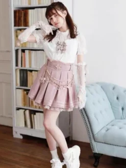Steampunk Lolita SK White Grommets Pleated Lolita Skirts